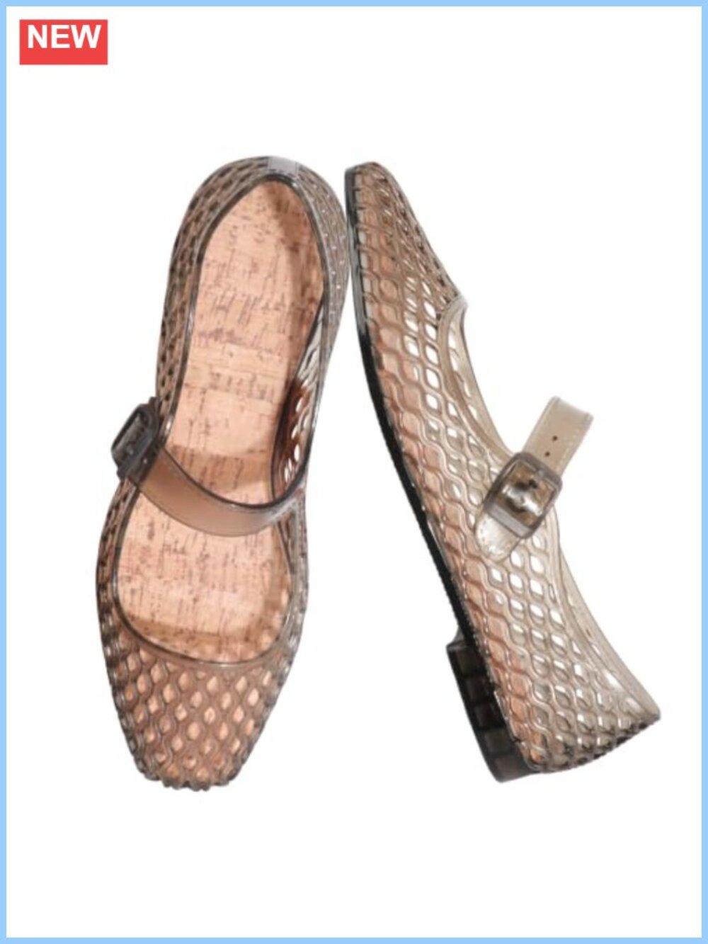 Women's Jelly Ballet Flats Buckle Strap Mary Jane Mesh Clear Casual Beach